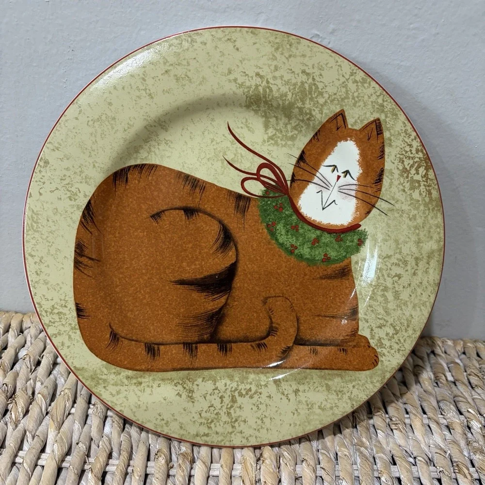 Sakura Christmas cat‎ fiddlestix Salad Dessert plate Orange Tabby 8